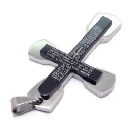 Pandantiv Cruce Biblică Din Titan Negru Pentru Bărbați La Modă - Lanț Gratuit