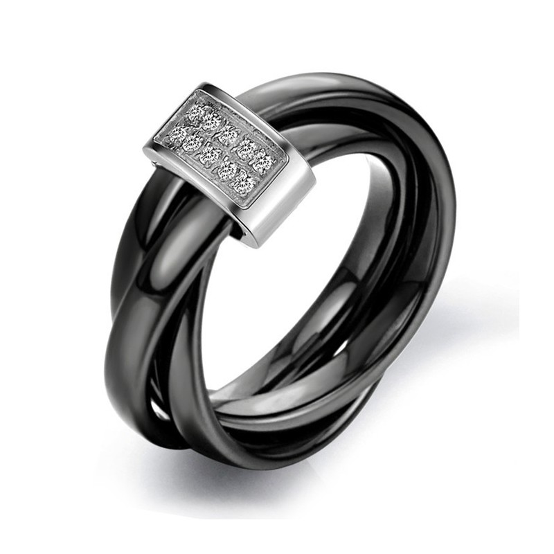 Inel Ceramic Din Tungsten Negru, De Renume Mondial, Cu Strasuri