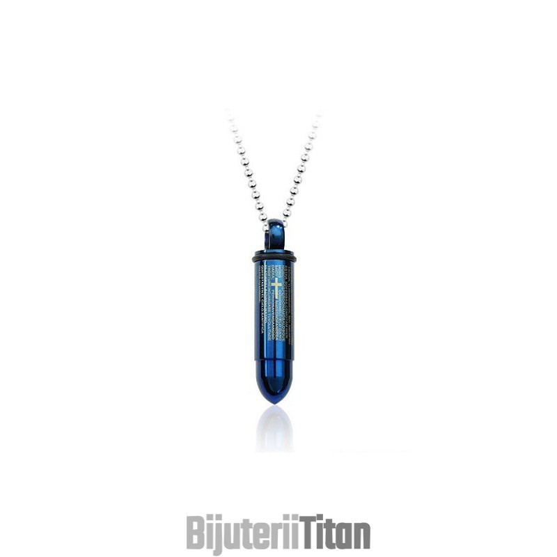 Pandantiv Din Titan Cu Bullet, Albastru Cool, Pentru Bărbați - Lanț Gratuit