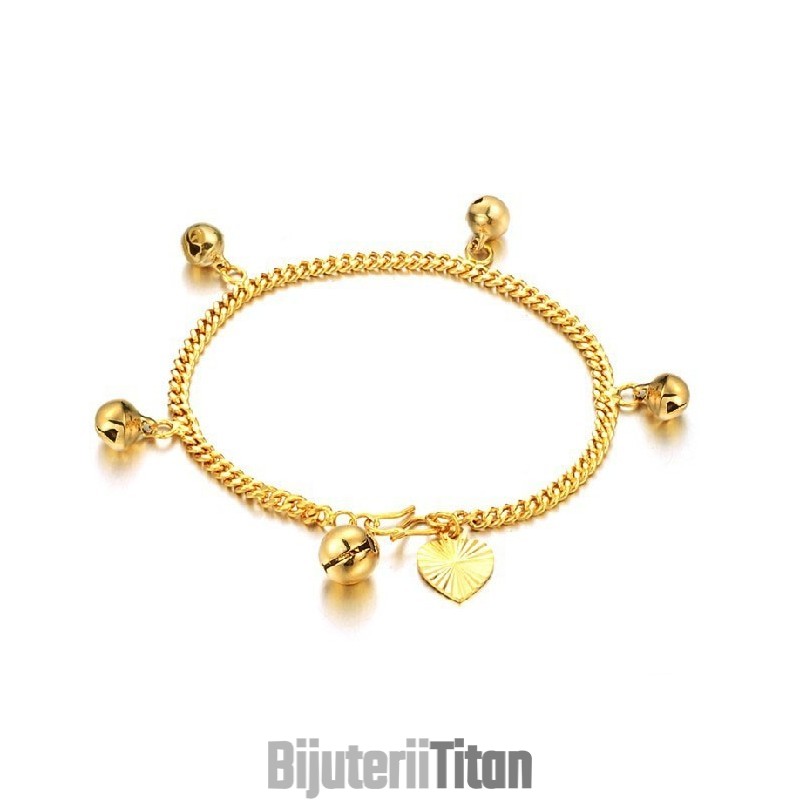 Brățară Placată Cu Aur De 18K Pentru Femei, Cu Clopoței, To Have A Long Story Brățară Placată Cu Aur De 18K Pentru Femei, Cu Clopoței, To Have A Long Story