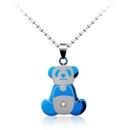 Pandantiv Drăguț Din Titan Cu Panda Albastru Pentru Bărbați - Lanț Gratuit