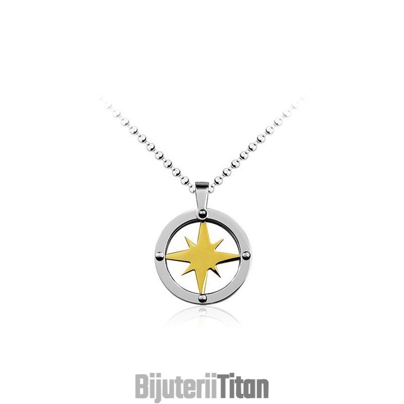 Pandantiv Din Titan Pentru Bărbați Golden Star Circle - Lanț Gratuit