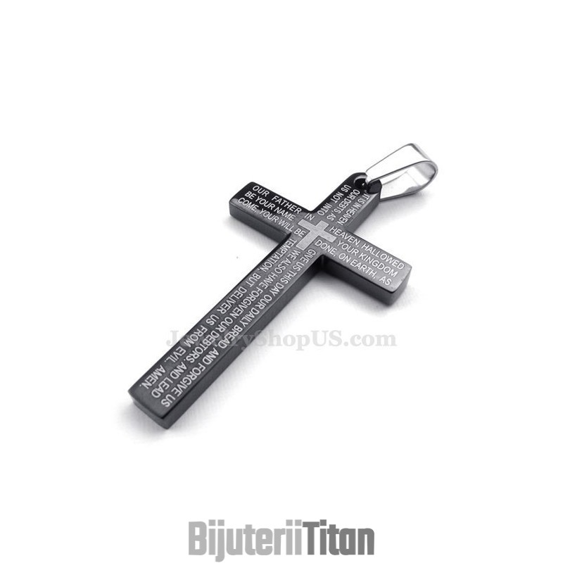Colier Cu Pandantiv Cruce Neagră Din Titan Scriptură (Lanț Gratuit) Colier Cu Pandantiv Cruce Neagră Din Titan Scriptură (Lanț Gratuit)