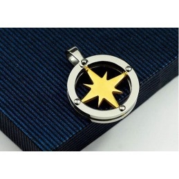 Pandantiv Din Titan Pentru Bărbați Golden Star Circle - Lanț Gratuit