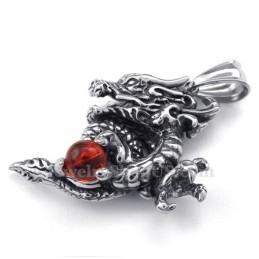Colier Rafinat Cu Pandantiv Dragon Din Titan, Zirconiu Roșu (Lanț Gratuit)
