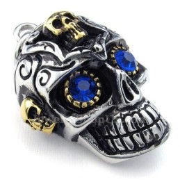 Colier Cu Pandantiv Din Titan Cu Craniu Și Ochi Albaștri (Lanț Gratuit)