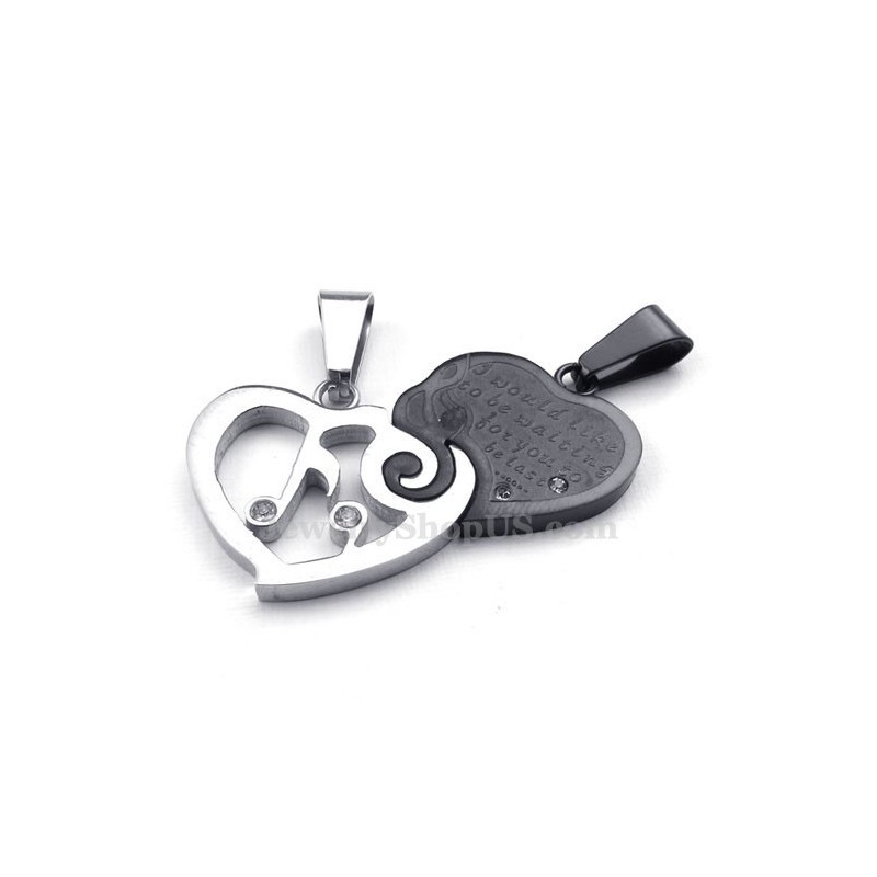 Colier Cu Pandantiv Din Titan, Argintiu Și Negru, Cu Inimioare Pentru Cupluri (Lanț Gratuit) (O Pereche)