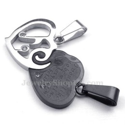 Colier Cu Pandantiv Din Titan, Argintiu Și Negru, Cu Inimioare Pentru Cupluri (Lanț Gratuit) (O Pereche)