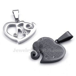 Colier Cu Pandantiv Din Titan, Argintiu Și Negru, Cu Inimioare Pentru Cupluri (Lanț Gratuit) (O Pereche)