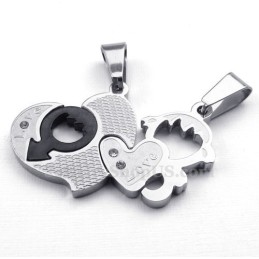 Colier Cu Pandantiv Din Titan Pentru Cupluri Cu Două Inimioare (Lanț Gratuit) (O Pereche)