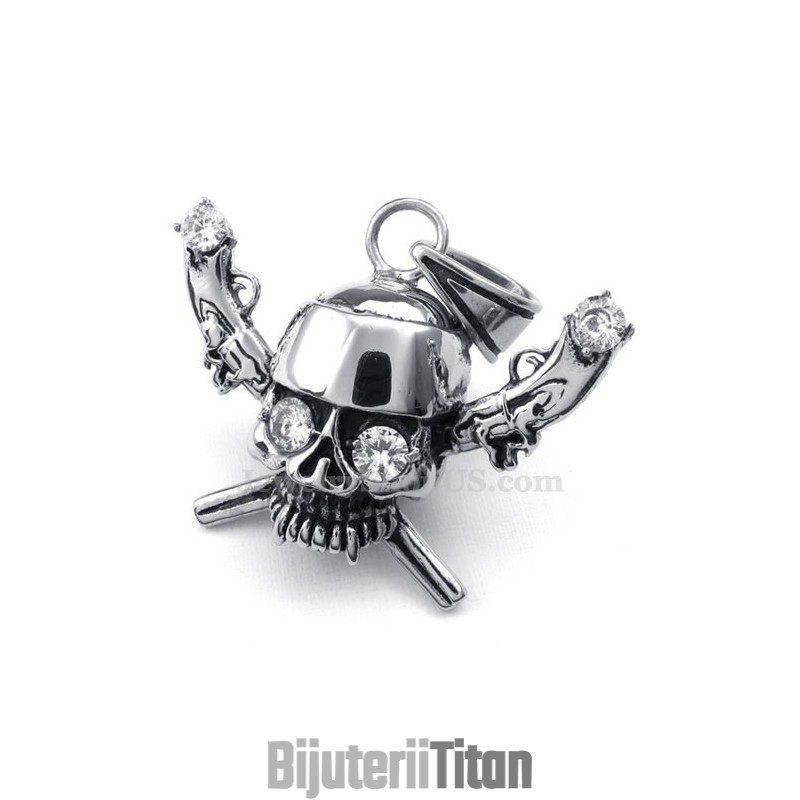 Colier Cu Pandantiv De Craniu De Pirat Din Titan (Lanț Gratuit)
