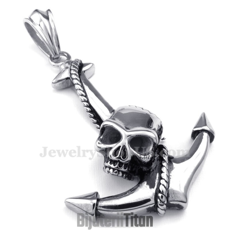Colier Cu Pandantiv Ancoră Din Titan Cu Craniu (Lanț Gratuit)