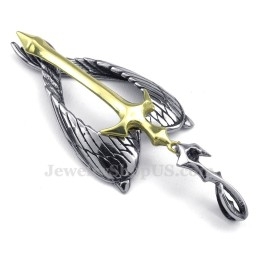 Colier Cu Pandantiv Wings Din Titan Și Aur, Cu Cruce (Lanț Gratuit)