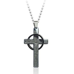 Pandantiv Din Titan Negru Cu Cruce Biblică Pentru Bărbați - Lanț Gratuit