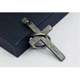 Pandantiv Din Titan Negru Cu Cruce Biblică Pentru Bărbați - Lanț Gratuit