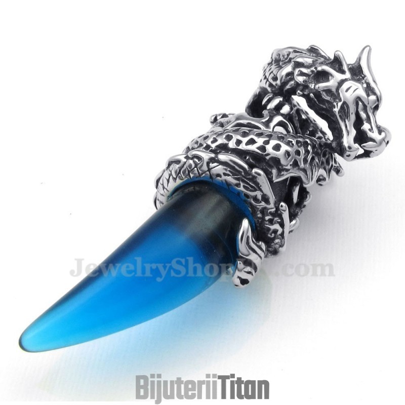 Colier Cu Pandantiv Din Titan Albastru Cu Dinți De Dragon (Lanț Gratuit) Colier Cu Pandantiv Din Titan Albastru Cu Dinți De Dragon (Lanț Gratuit)