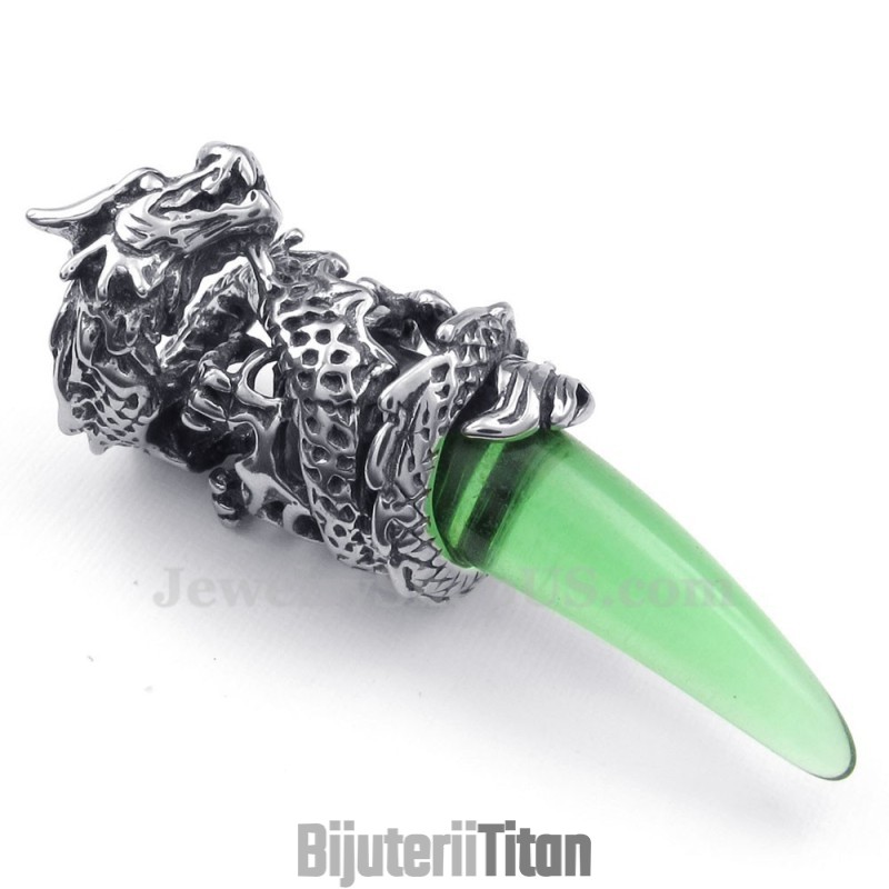Colier Cu Pandantiv Din Titan Verde Cu Dinți De Dragon (Lanț Gratuit) Colier Cu Pandantiv Din Titan Verde Cu Dinți De Dragon (Lanț Gratuit)
