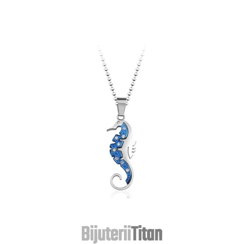 Pandantiv Din Titan Hippocampus Kaup Albastru, Stil Nou, Cu Diamante - Lanț Gratuit Pandantiv Din Titan Hippocampus Kaup Albastru, Stil Nou, Cu Diamante - Lanț Gratuit