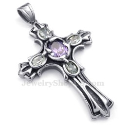 Colier Cu Pandantiv Cruce Din Titan Și Zirconiu Violet (Lanț Gratuit)