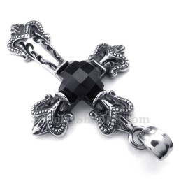 Colier Cu Pandantiv Din Titan, Cruce Și Zirconiu Negru (Lanț Gratuit)