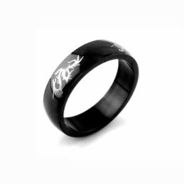 Inel Dragon Pentru Bărbați Din Titan Negru De 6 Mm