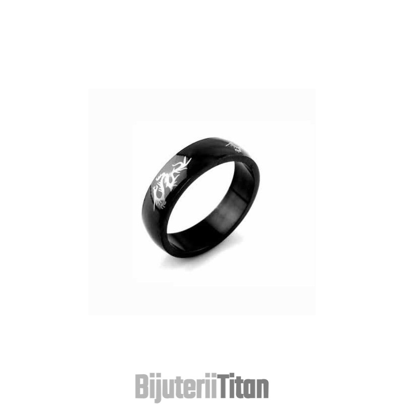 Inel Dragon Pentru Bărbați Din Titan Negru De 6 Mm