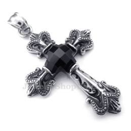 Colier Cu Pandantiv Din Titan, Cruce Și Zirconiu Negru (Lanț Gratuit)
