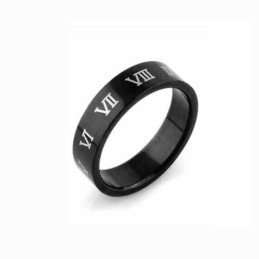 Inel Bărbătesc Din Titan Negru De 6 Mm Cu Cifre Romane