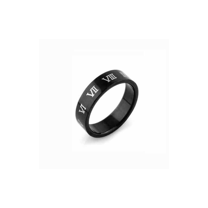 Inel Bărbătesc Din Titan Negru De 6 Mm Cu Cifre Romane Inel Bărbătesc Din Titan Negru De 6 Mm Cu Cifre Romane