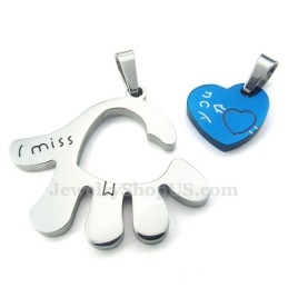 Colier Cu Pandantiv Din Titan Blue Hearts Pentru Cupluri, Formă De Mână (Lanț Gratuit) (O Pereche)