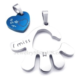 Colier Cu Pandantiv Din Titan Blue Hearts Pentru Cupluri, Formă De Mână (Lanț Gratuit) (O Pereche)