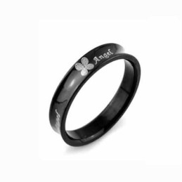 Inel Bărbătesc Din Titan Negru De 6 Mm Cu Trifoi Cu Patru Foi