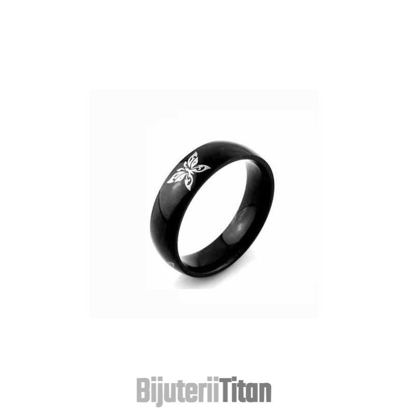 Inel Bărbătesc Butterfly Din Titan Negru De 6 Mm Inel Bărbătesc Butterfly Din Titan Negru De 6 Mm