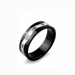 Inel Bărbătesc Din Titan Negru De 6 Mm Cu Cifre Romane Wave