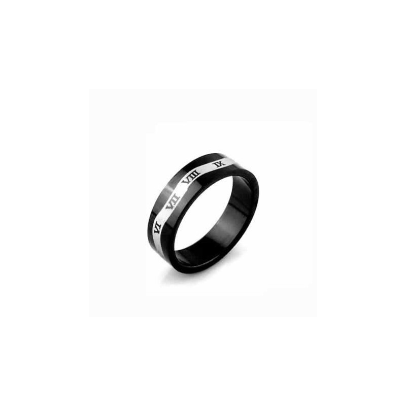 Inel Bărbătesc Din Titan Negru De 6 Mm Cu Cifre Romane Wave Inel Bărbătesc Din Titan Negru De 6 Mm Cu Cifre Romane Wave