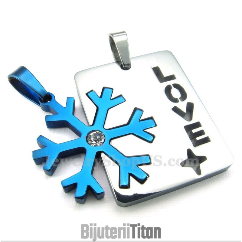 Colier Cu Pandantiv Fulg De Zăpadă Albastru Din Titan Pentru Cupluri (Lanț Gratuit) (O Pereche)