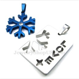 Colier Cu Pandantiv Fulg De Zăpadă Albastru Din Titan Pentru Cupluri (Lanț Gratuit) (O Pereche)