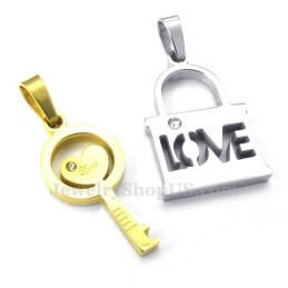 Colier Cu Pandantiv Din Titan Și Aur Pentru Cupluri Cu Cheie (Lanț Gratuit) (O Pereche)