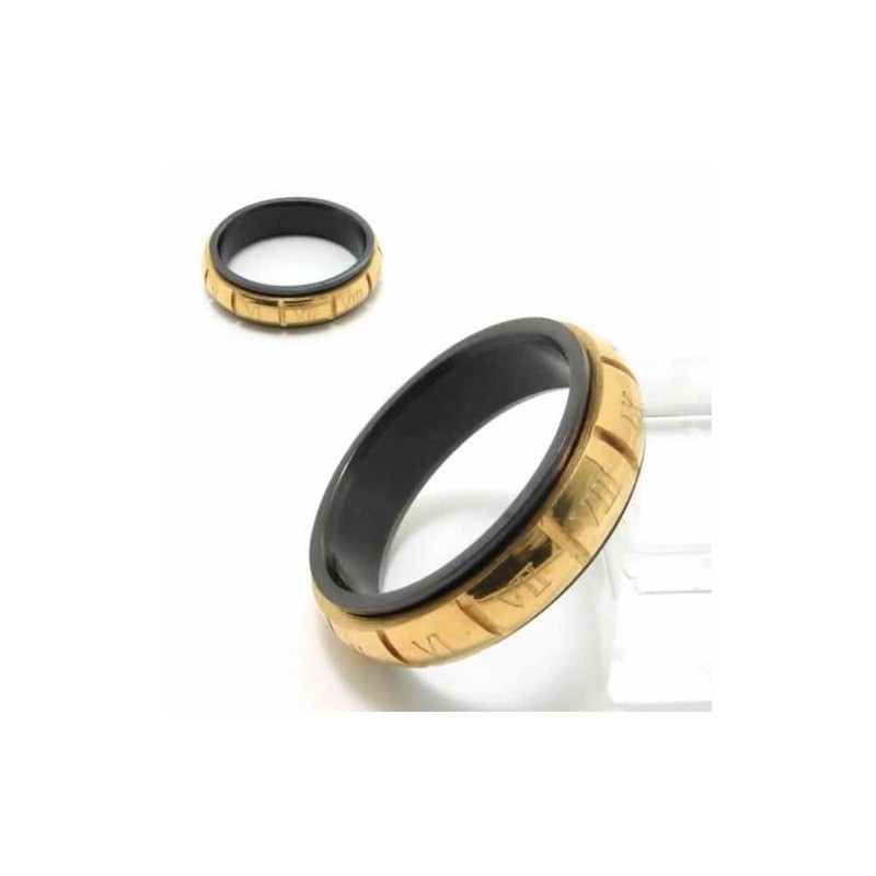 Inel Cu Cifre Romane De 6 Mm Din Titan Negru Și Auriu Inel Cu Cifre Romane De 6 Mm Din Titan Negru Și Auriu