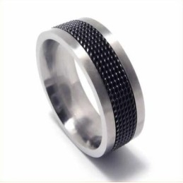 Inel Bărbătesc Din Titan Negru De 7 Mm, Meshed