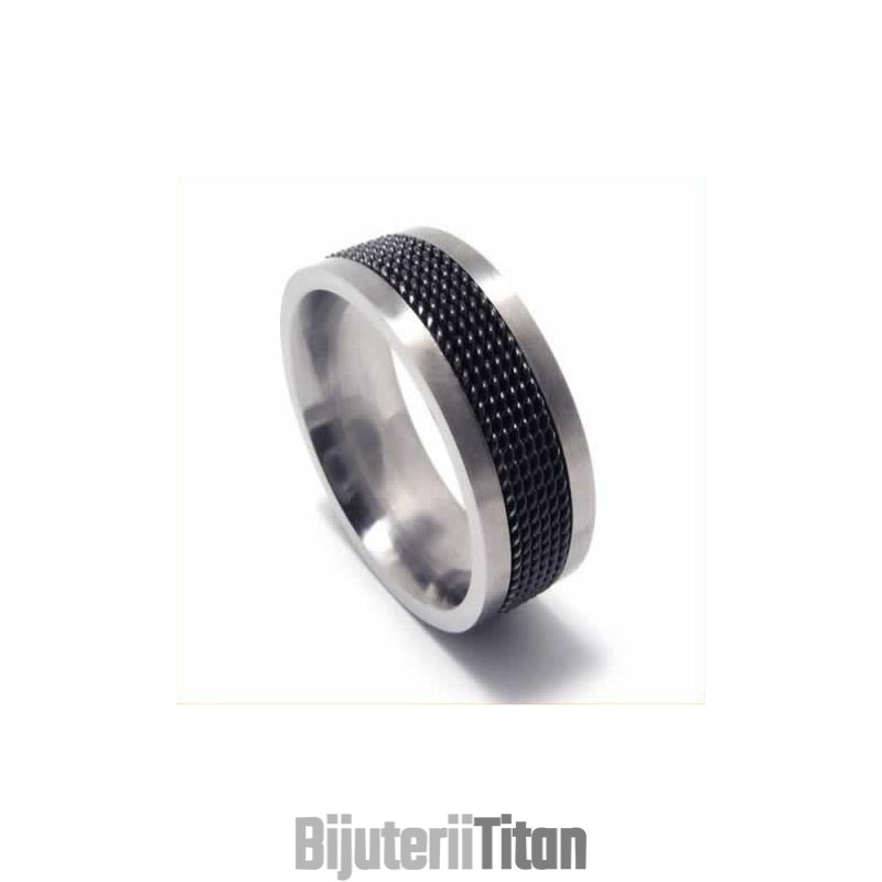 Inel Bărbătesc Din Titan Negru De 7 Mm, Meshed Inel Bărbătesc Din Titan Negru De 7 Mm, Meshed