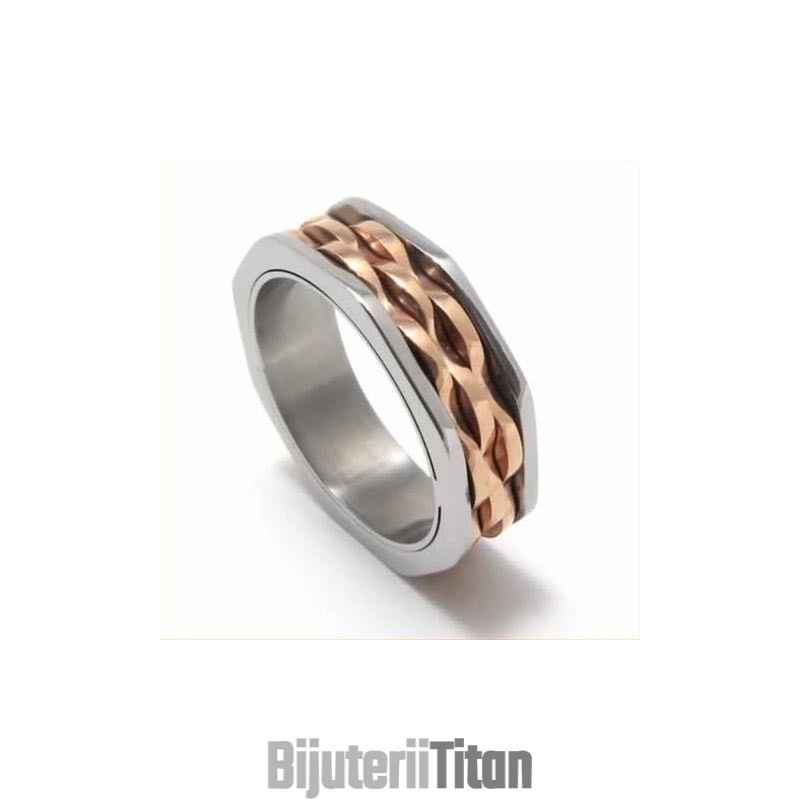 Inel Unisex Waves Din Titan Și Aur De 7 Mm Inel Unisex Waves Din Titan Și Aur De 7 Mm