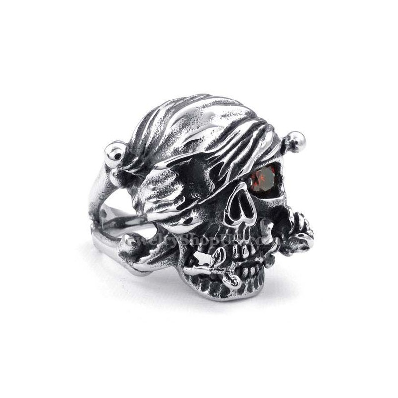 Inel De Titan Cu Craniu Și Ochi De Zirconiu Roșu