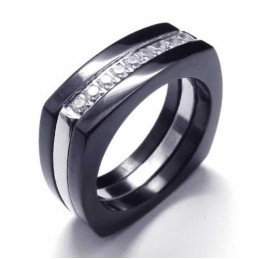 Inel Unisex Din Titan Negru Cu Diamant De 8 Mm