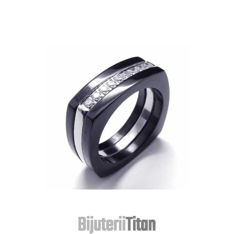Inel Unisex Din Titan Negru Cu Diamant De 8 Mm