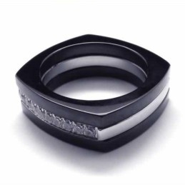 Inel Unisex Din Titan Negru Cu Diamant De 8 Mm