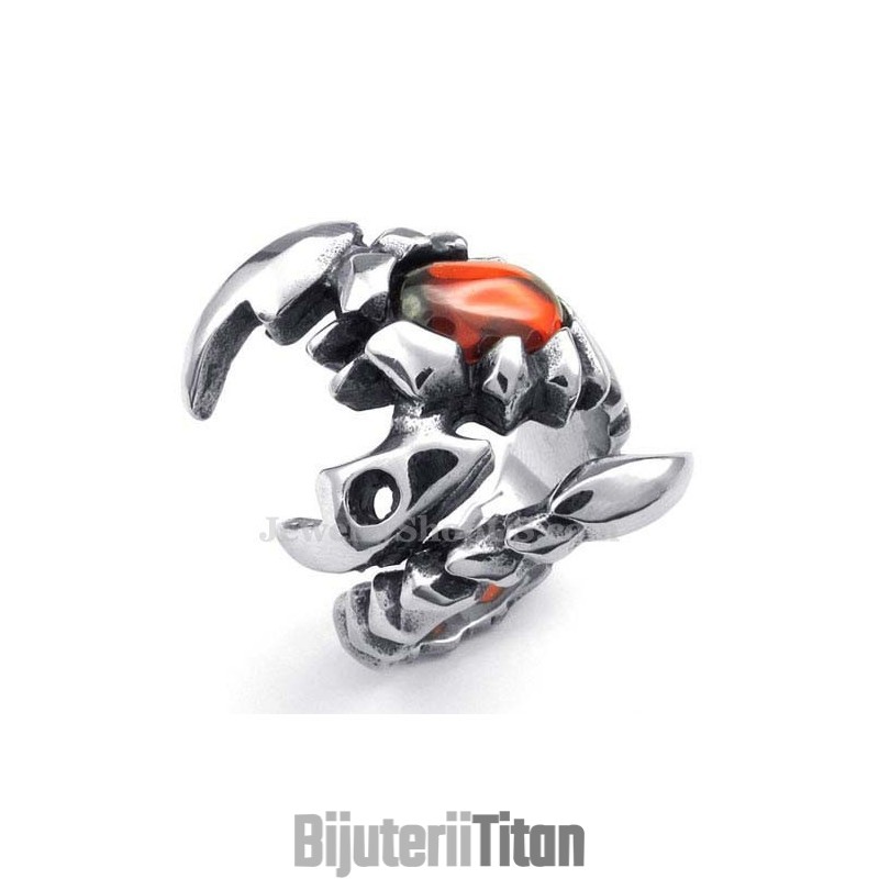 Inel De Titan Cu Scorpion Și Zirconiu Roșu