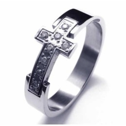 Inel Unisex Din Titan Cu Cruce Și Diamant De 8 Mm