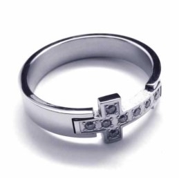 Inel Unisex Din Titan Cu Cruce Și Diamant De 8 Mm