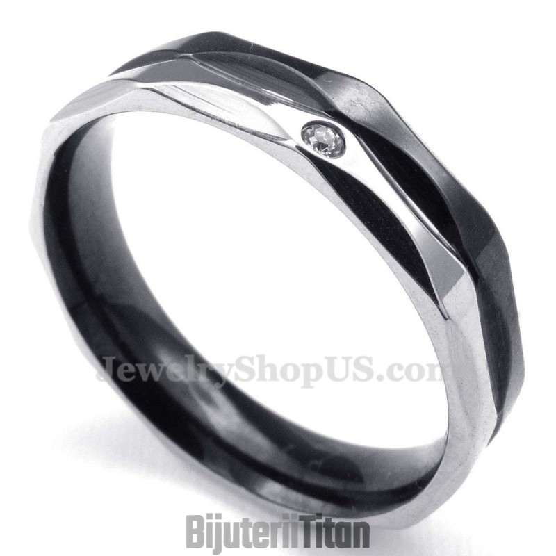 Inel De Cuplu Din Titan Negru Cu Zirconiu Alb